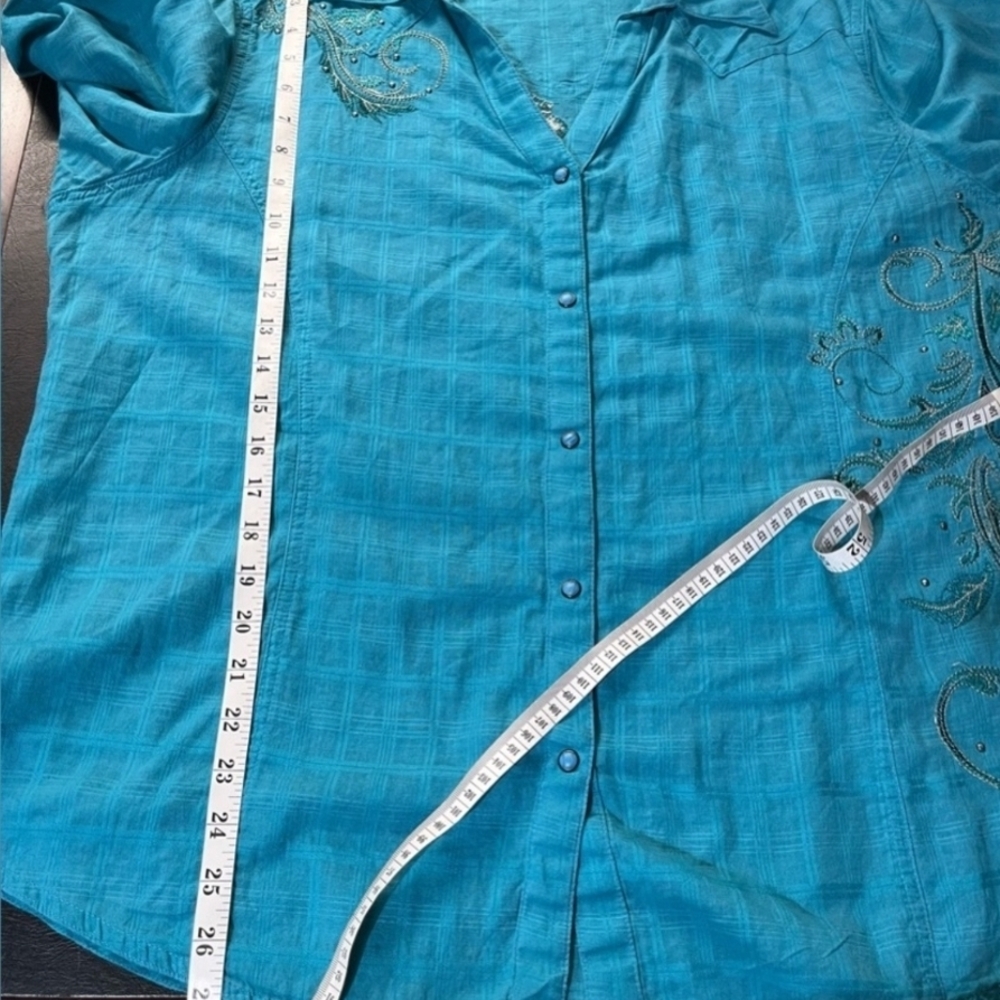 Wrangler Turquoise Embroidered Button Down Shirt XXL - Picture 9 of 16
